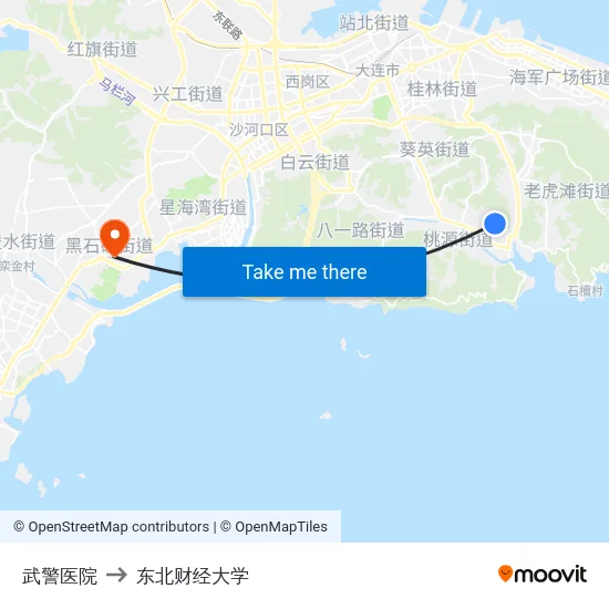 武警医院 to 东北财经大学 map