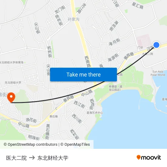 医大二院 to 东北财经大学 map