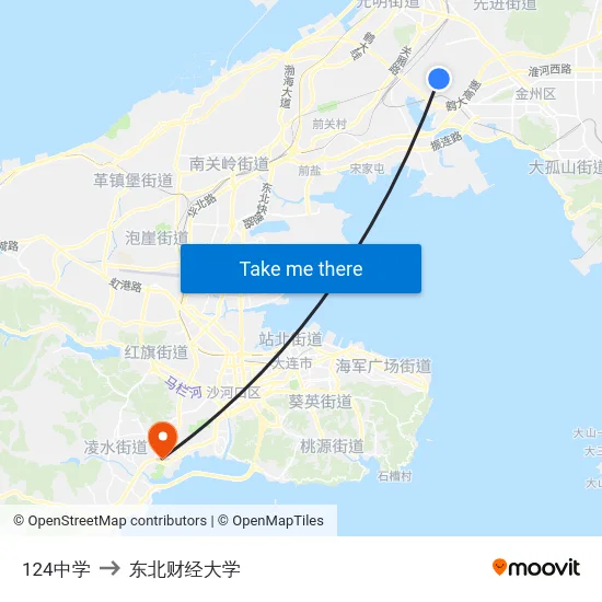 124中学 to 东北财经大学 map