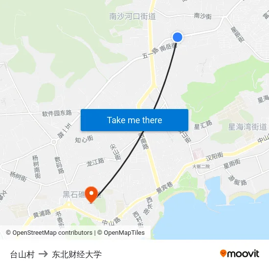 台山村 to 东北财经大学 map