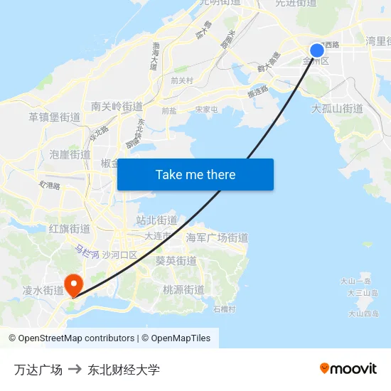 万达广场 to 东北财经大学 map