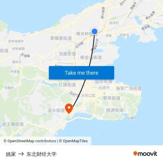 姚家 to 东北财经大学 map