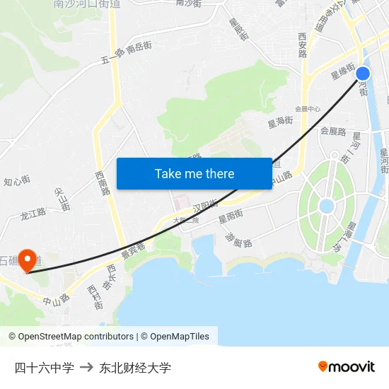 四十六中学 to 东北财经大学 map