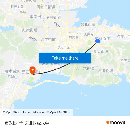 市政协 to 东北财经大学 map