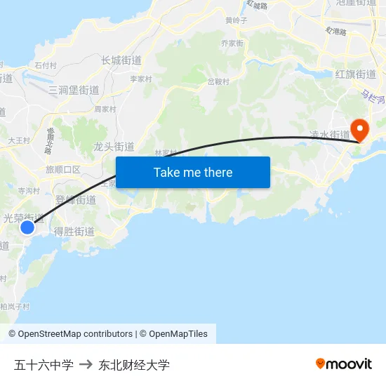 五十六中学 to 东北财经大学 map