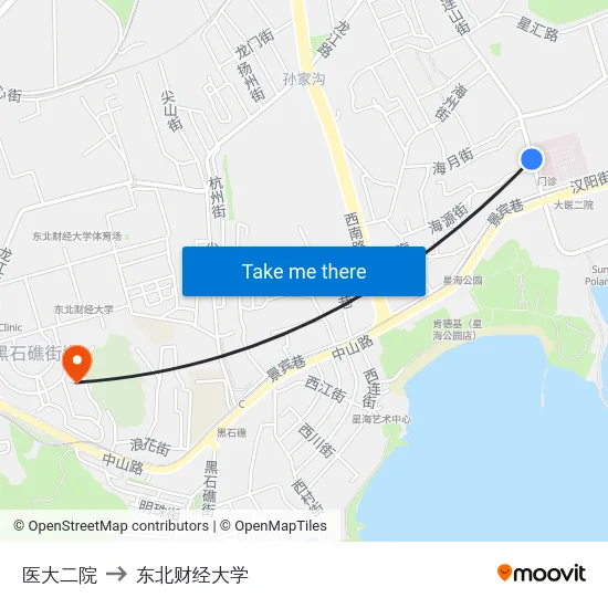 医大二院 to 东北财经大学 map