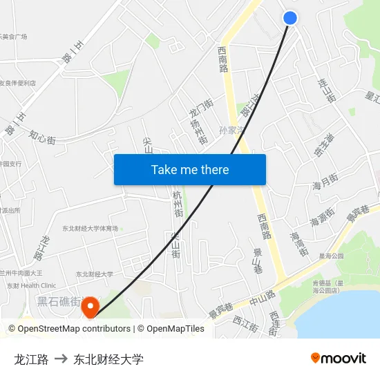 龙江路 to 东北财经大学 map