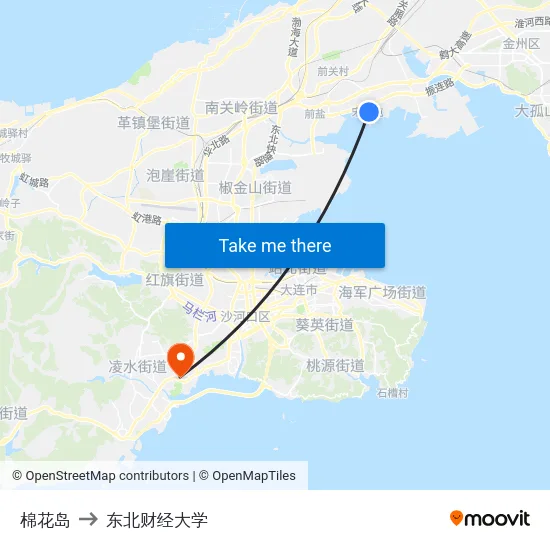 棉花岛 to 东北财经大学 map