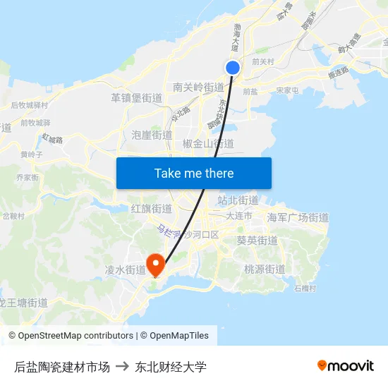 后盐陶瓷建材市场 to 东北财经大学 map
