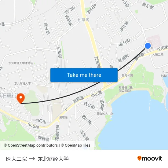 医大二院 to 东北财经大学 map