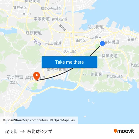 昆明街 to 东北财经大学 map