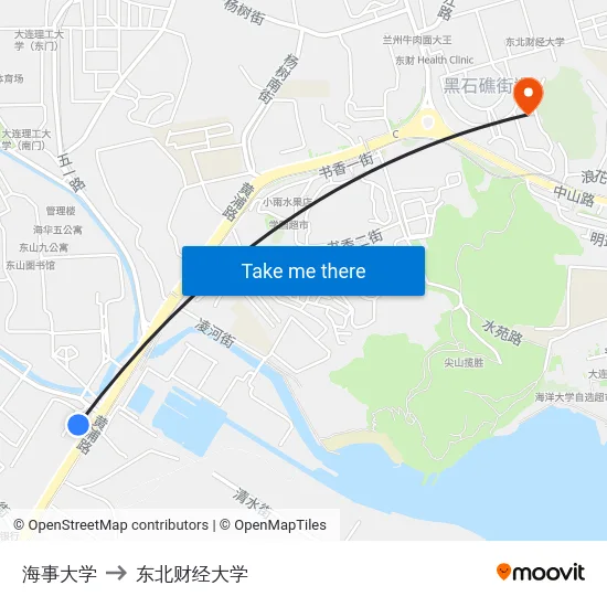 海事大学 to 东北财经大学 map