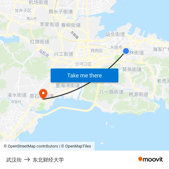 武汉街 to 东北财经大学 map