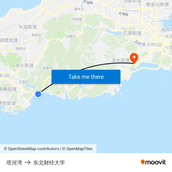 塔河湾 to 东北财经大学 map