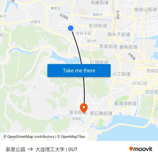 新星公园 to 大连理工大学 | DUT map
