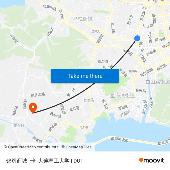 锦辉商城 to 大连理工大学 | DUT map