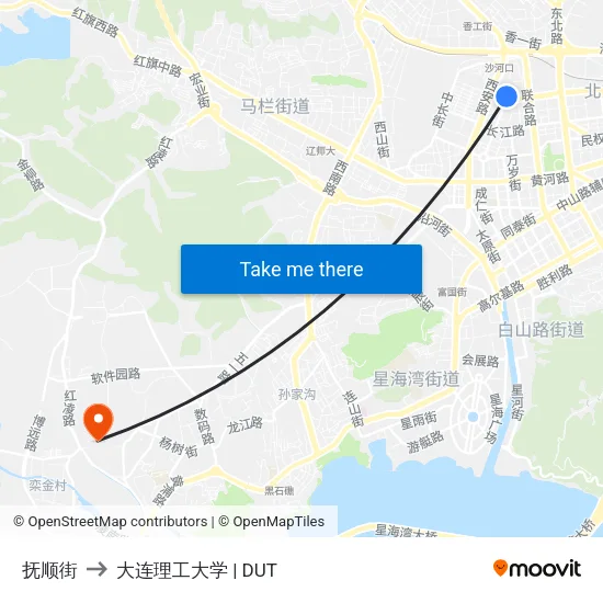 抚顺街 to 大连理工大学 | DUT map