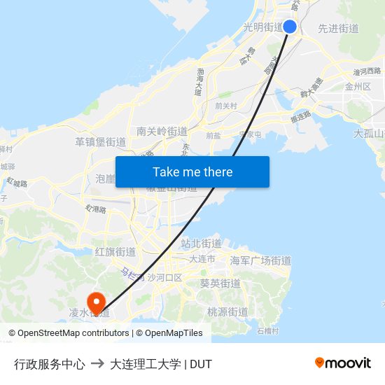 行政服务中心 to 大连理工大学 | DUT map