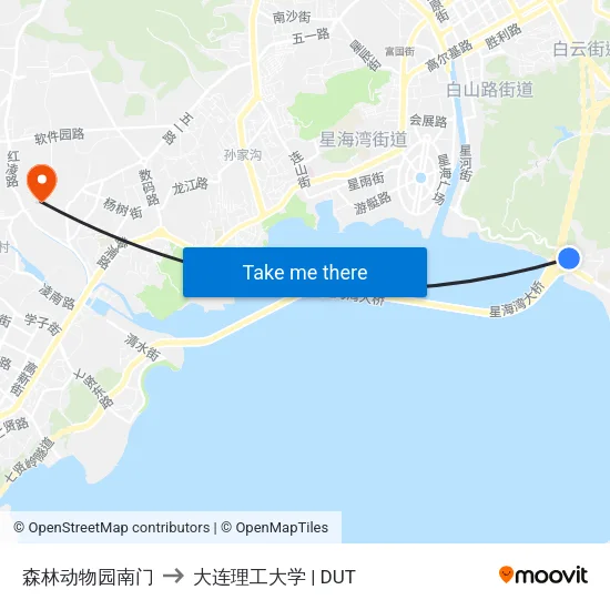 森林动物园南门 to 大连理工大学 | DUT map