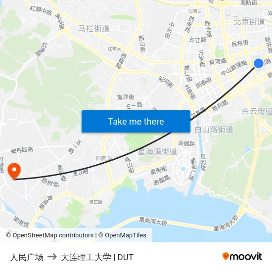 人民广场 to 大连理工大学 | DUT map