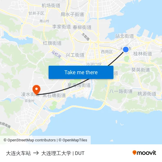 大连火车站 to 大连理工大学 | DUT map