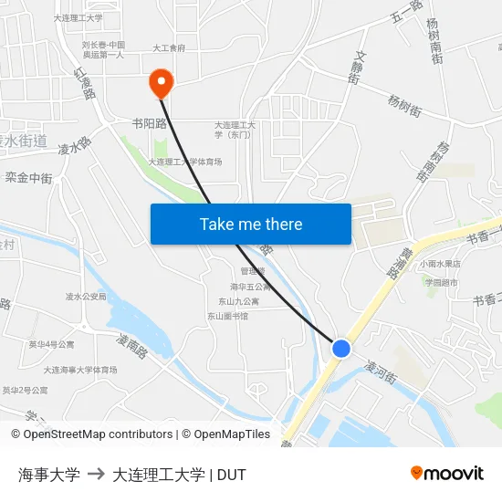 海事大学 to 大连理工大学 | DUT map