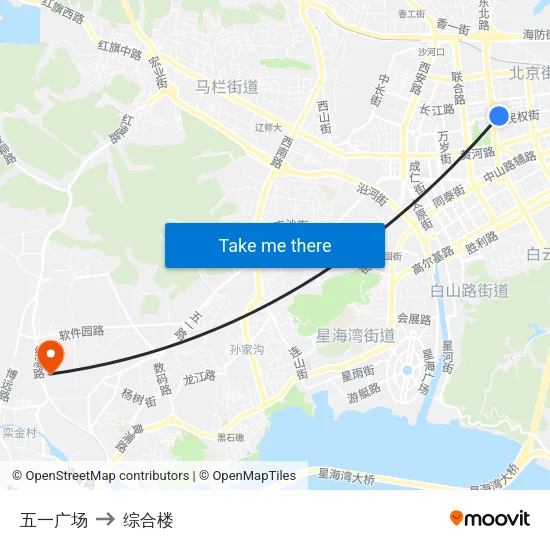 五一广场 to 综合楼 map