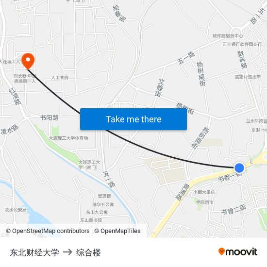 东北财经大学 to 综合楼 map