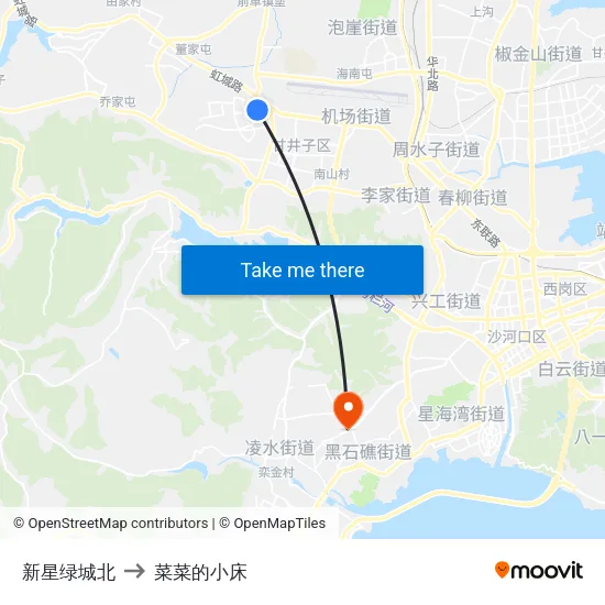 新星绿城北 to 菜菜的小床 map