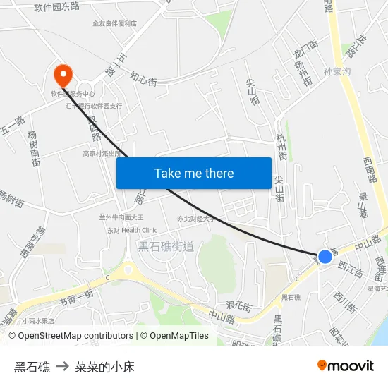 黑石礁 to 菜菜的小床 map