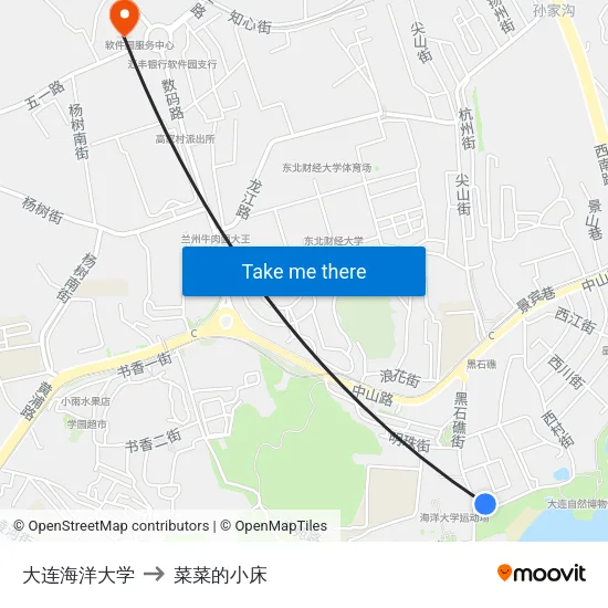 大连海洋大学 to 菜菜的小床 map