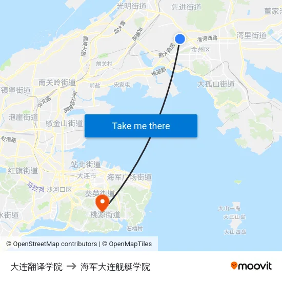 大连翻译学院 to 海军大连舰艇学院 map