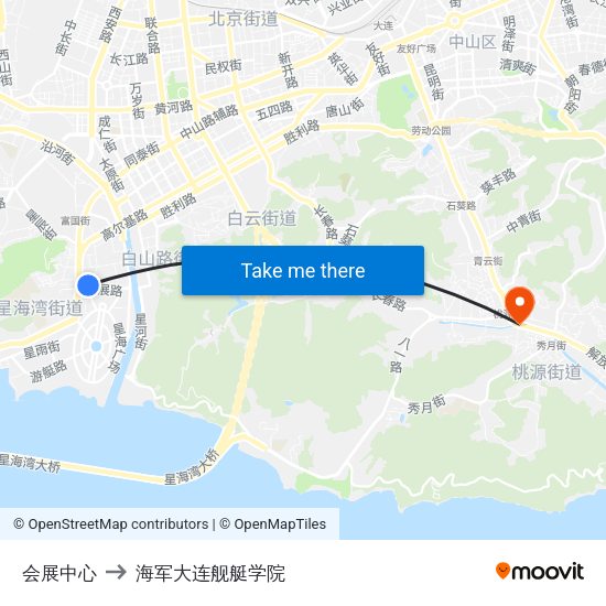 会展中心 to 海军大连舰艇学院 map