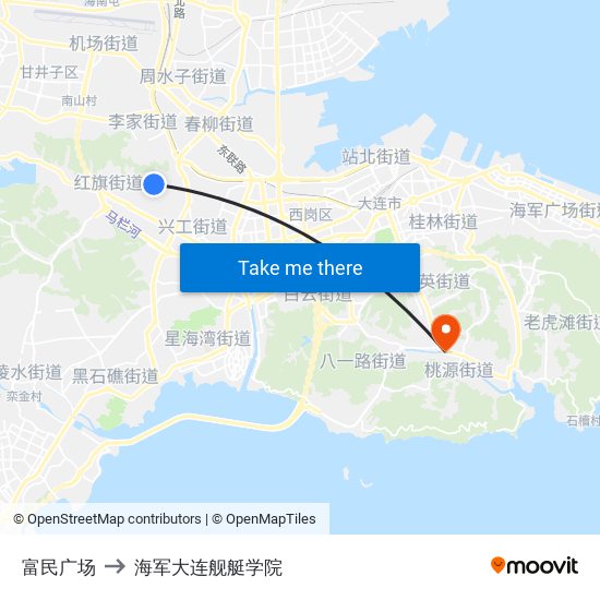 富民广场 to 海军大连舰艇学院 map