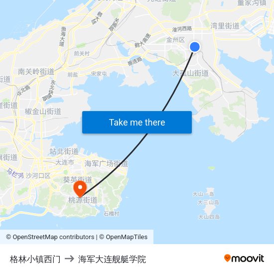 格林小镇西门 to 海军大连舰艇学院 map