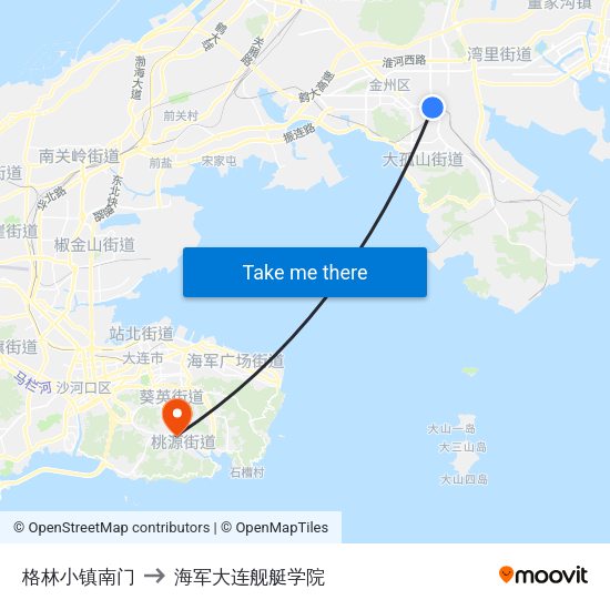 格林小镇南门 to 海军大连舰艇学院 map