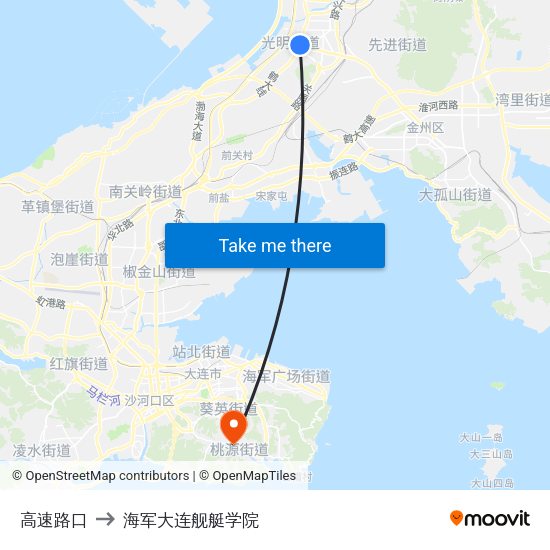 高速路口 to 海军大连舰艇学院 map