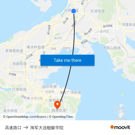 高速路口 to 海军大连舰艇学院 map