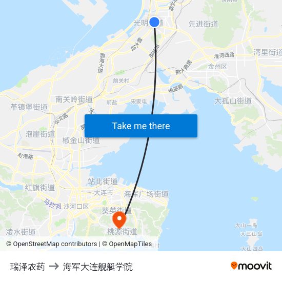 瑞泽农药 to 海军大连舰艇学院 map