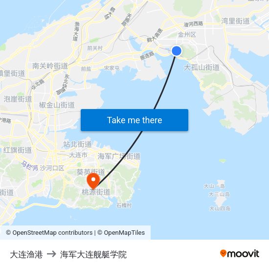 大连渔港 to 海军大连舰艇学院 map