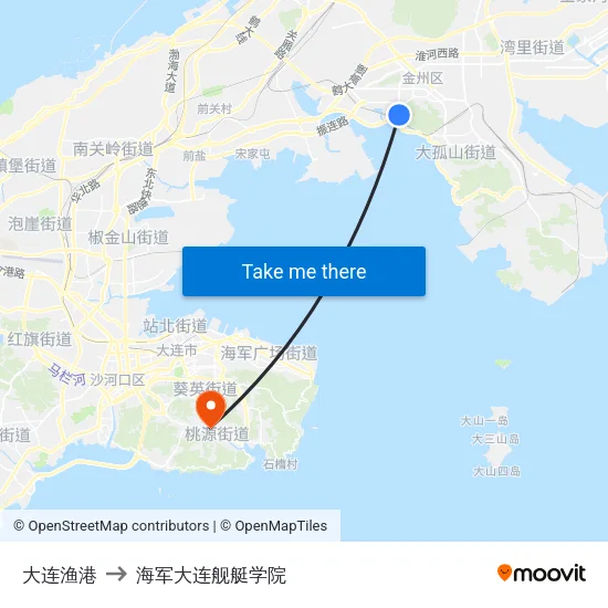 大连渔港 to 海军大连舰艇学院 map