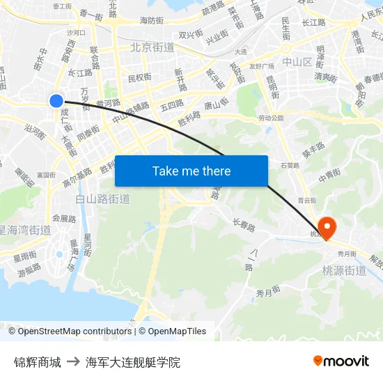 锦辉商城 to 海军大连舰艇学院 map