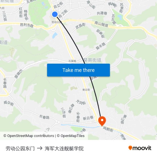 劳动公园东门 to 海军大连舰艇学院 map