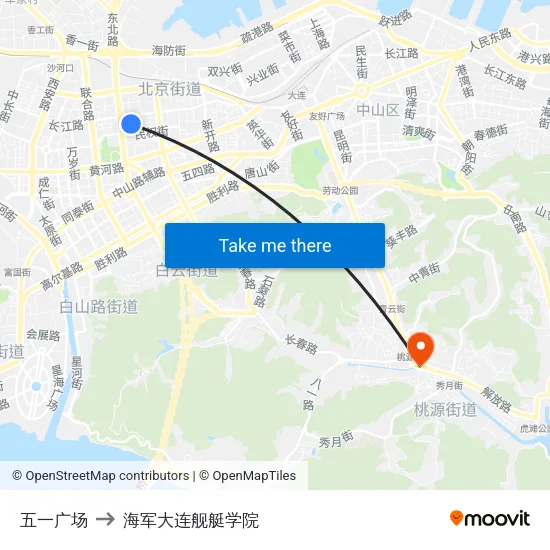 五一广场 to 海军大连舰艇学院 map