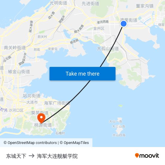 东城天下 to 海军大连舰艇学院 map