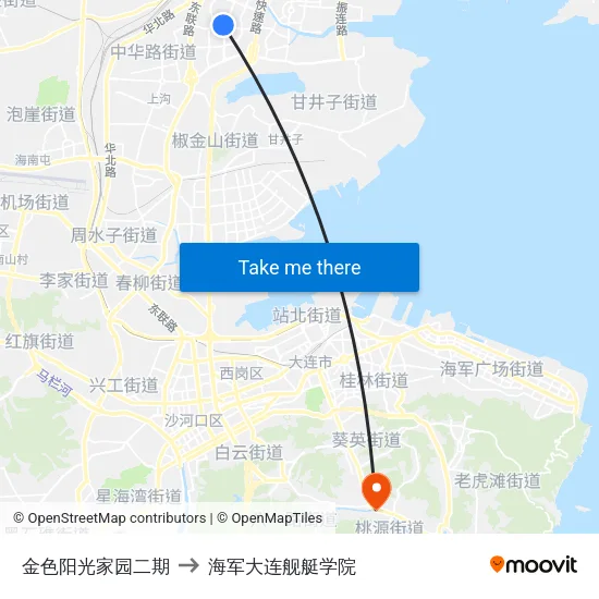 金色阳光家园二期 to 海军大连舰艇学院 map