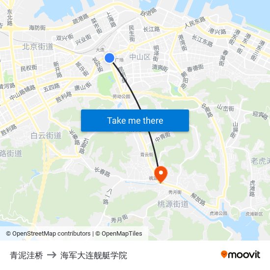 青泥洼桥 to 海军大连舰艇学院 map