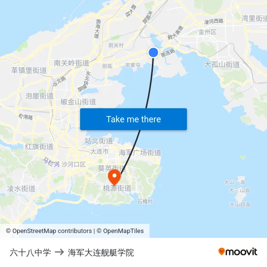 六十八中学 to 海军大连舰艇学院 map
