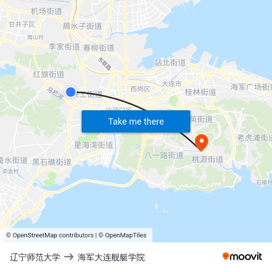 辽宁师范大学 to 海军大连舰艇学院 map