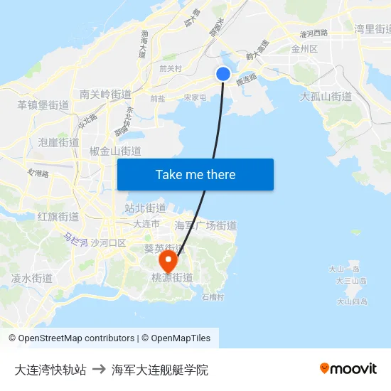 大连湾快轨站 to 海军大连舰艇学院 map